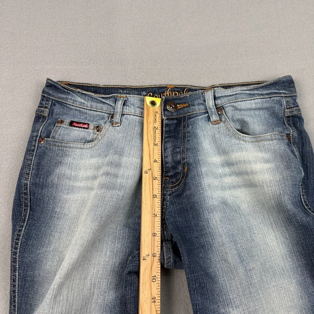 Southpole Flare Jeans Womens Sz‎ 9 Y2K Low Rise Bootcut Stretch Denim Front Fade